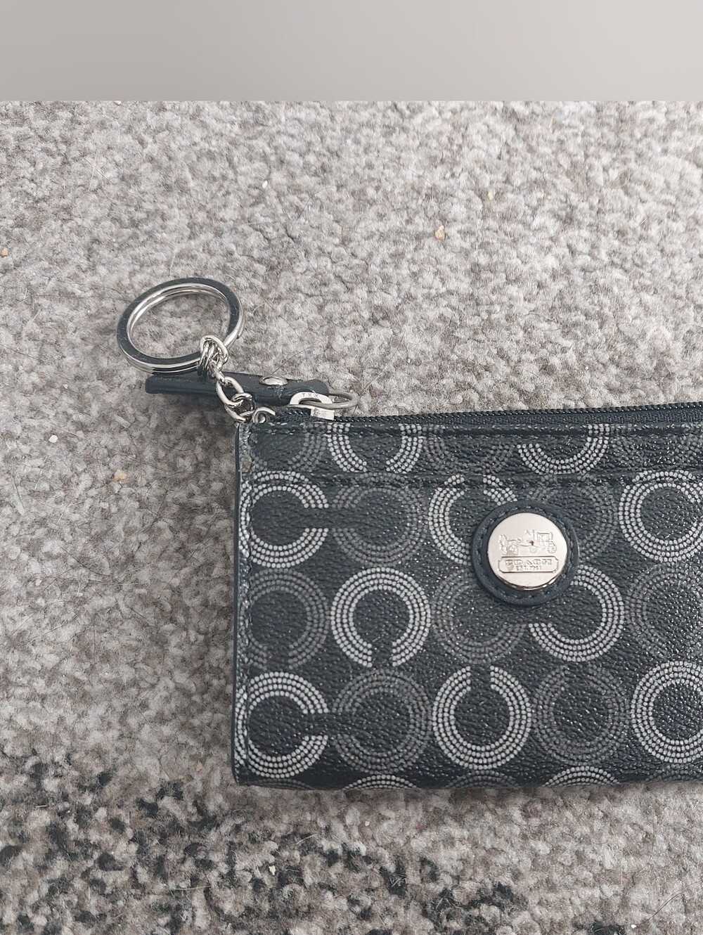 Coach Black and Grey Dotted Op Art Signature Coin Case